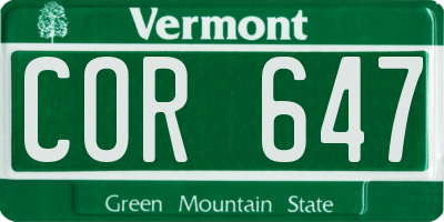 VT license plate COR647