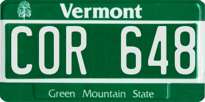VT license plate COR648