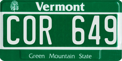 VT license plate COR649