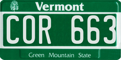 VT license plate COR663