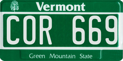 VT license plate COR669
