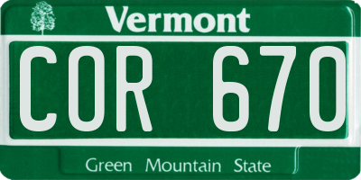 VT license plate COR670