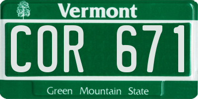 VT license plate COR671