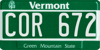 VT license plate COR672
