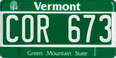 VT license plate COR673