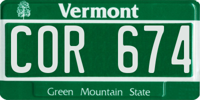 VT license plate COR674