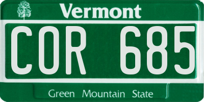 VT license plate COR685