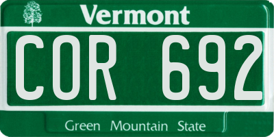 VT license plate COR692