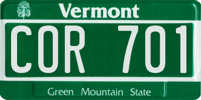 VT license plate COR701