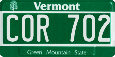VT license plate COR702