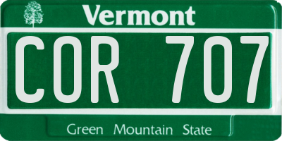 VT license plate COR707