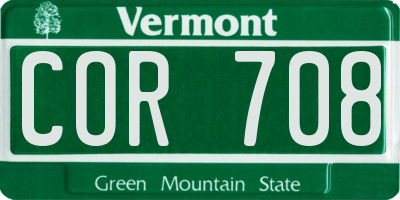 VT license plate COR708