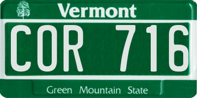 VT license plate COR716