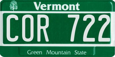 VT license plate COR722