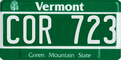 VT license plate COR723