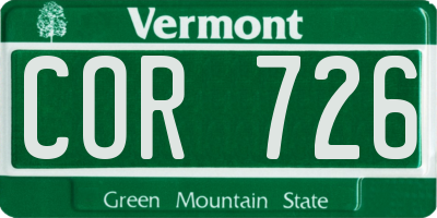VT license plate COR726