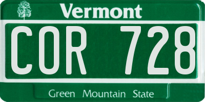 VT license plate COR728