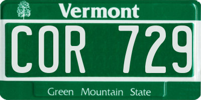 VT license plate COR729