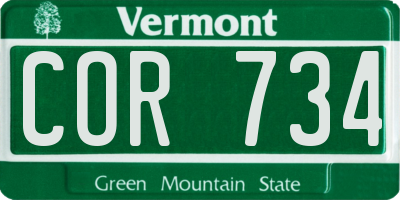 VT license plate COR734