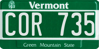 VT license plate COR735