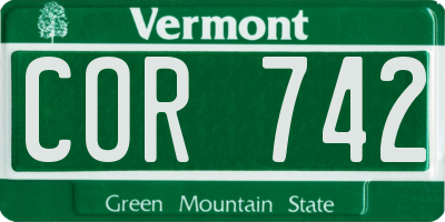 VT license plate COR742