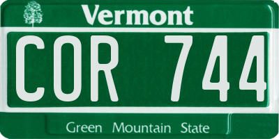 VT license plate COR744