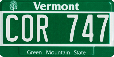 VT license plate COR747