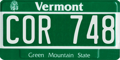 VT license plate COR748