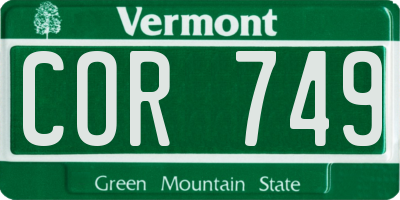 VT license plate COR749