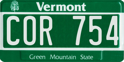 VT license plate COR754