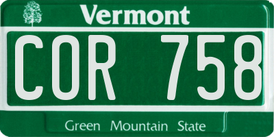 VT license plate COR758