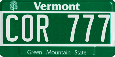 VT license plate COR777