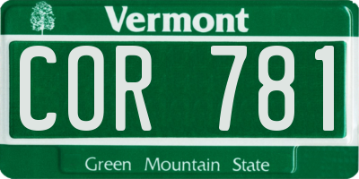VT license plate COR781