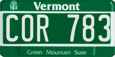 VT license plate COR783