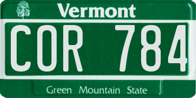 VT license plate COR784