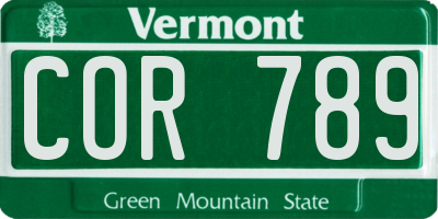 VT license plate COR789