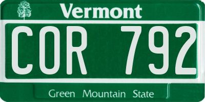 VT license plate COR792