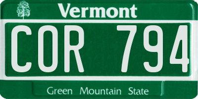VT license plate COR794