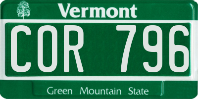 VT license plate COR796