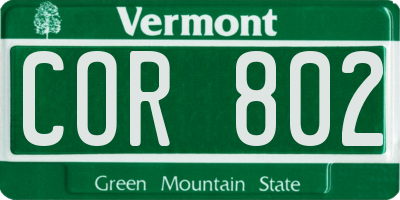 VT license plate COR802