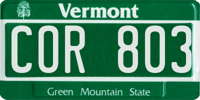 VT license plate COR803