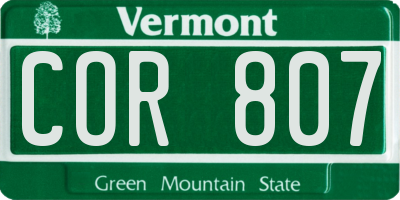 VT license plate COR807