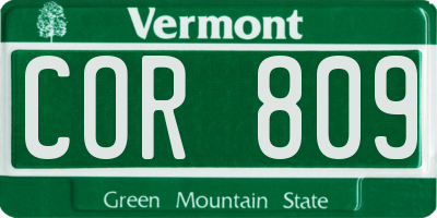 VT license plate COR809