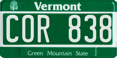VT license plate COR838