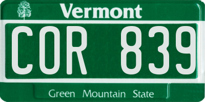 VT license plate COR839