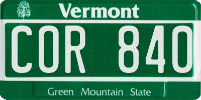 VT license plate COR840