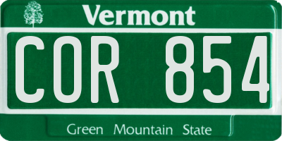 VT license plate COR854