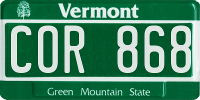 VT license plate COR868