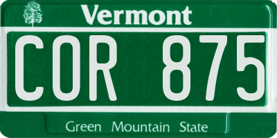 VT license plate COR875