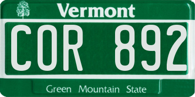 VT license plate COR892